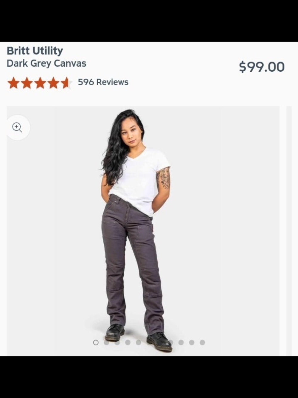 Dovetail Workwear Britt Utility Dark Grey Canvas Pants 8/32